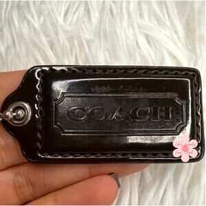 2” COACH Brown Patent Leather Fob Bag Charm Hang tag Hangtag